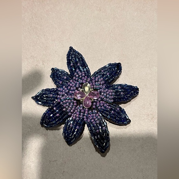 Elegant Purple Beaded Flower Brooch - Picture 9 of 12